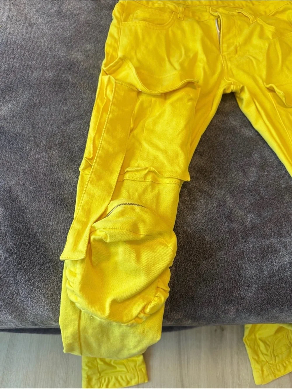 Cliche Jeanius Studios Yellow Cargo Pants Mens 30 Lil Durk Stacked Denim Jeans
